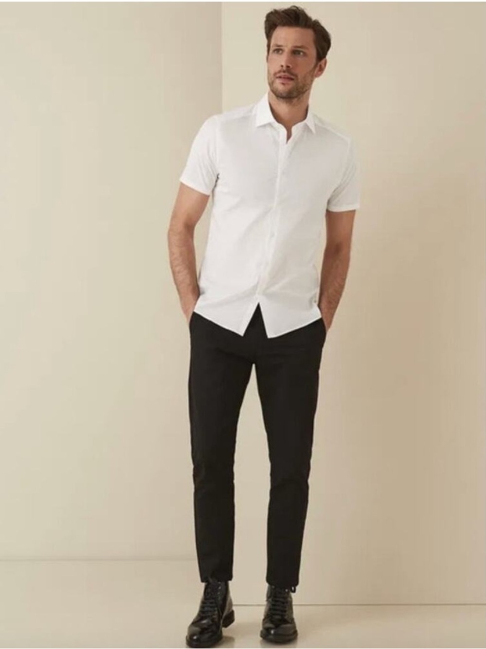 NWT Reiss Redmayne White Short Sleeve Button Up Shirt Slim Fit M - Picture 3 of 7